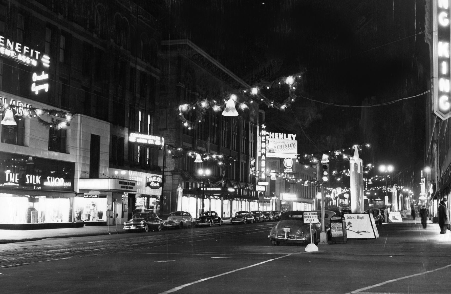 This photo is looking south on 15th Street from Douglas Street and shows the lines of lights strung across the street. Photo ran on Nov. 29, 1950.